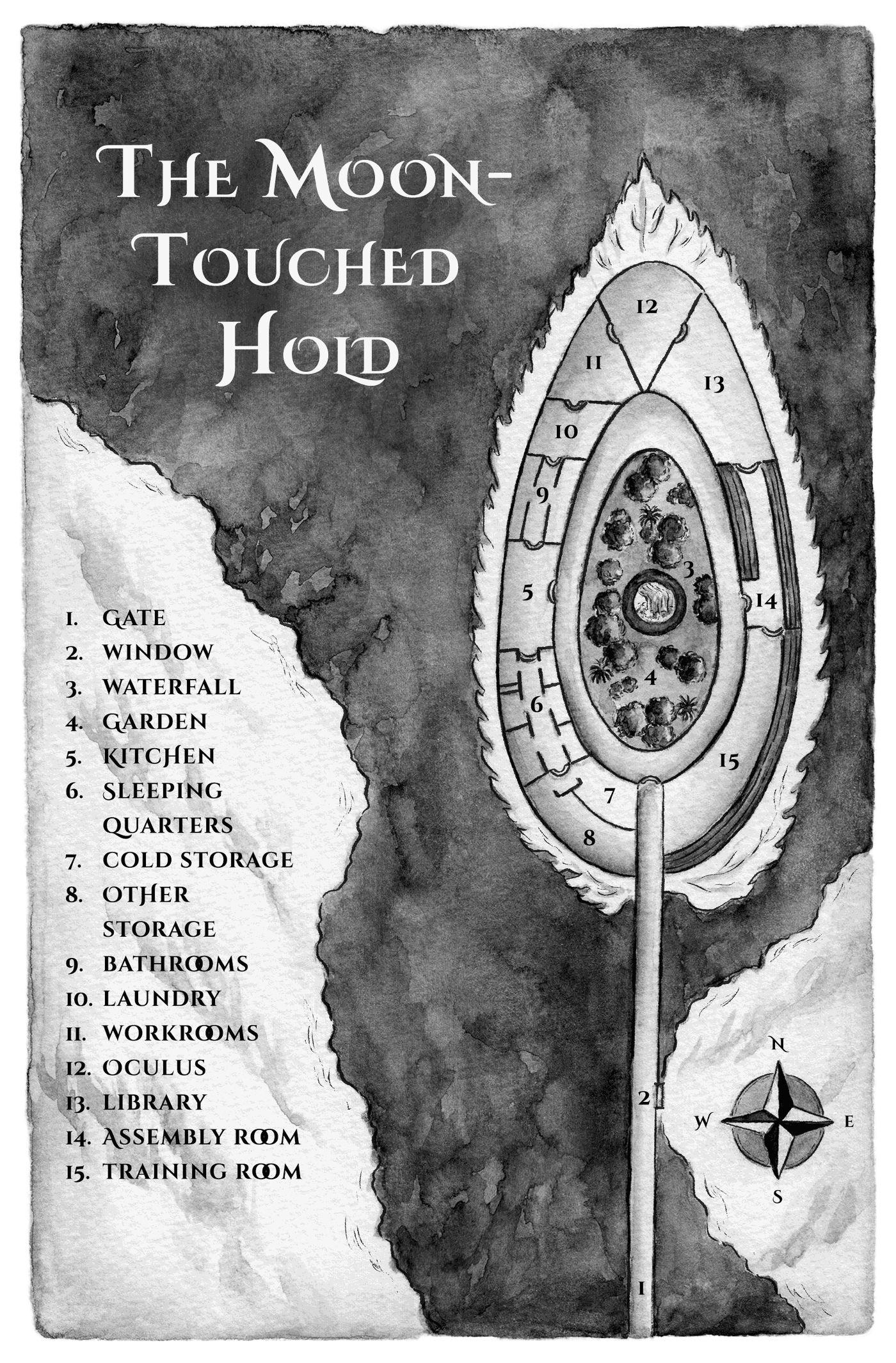 Illustrated map of the Moontouched Hold as discovered in book one.